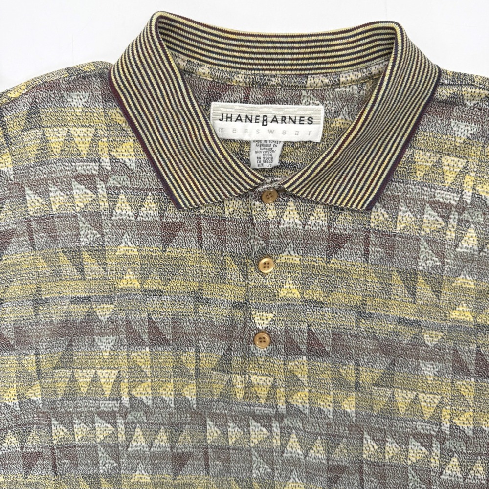 Jhane Barnes Polo Shirt Men Large Multicolor Geometric Knit Cotton Short Sleeve